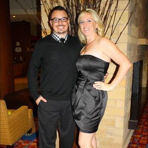 Women’s black strapless dress with pockets